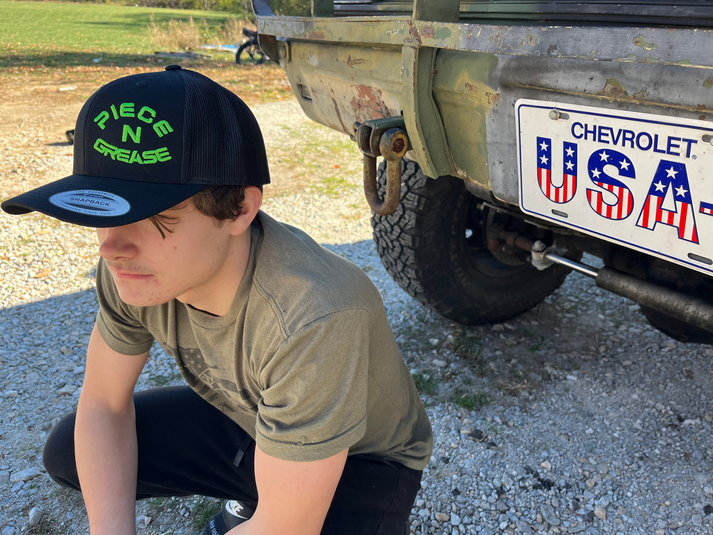 All Black Green Stitch P&G Hat